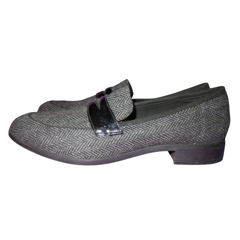 Clarks Trish Rose Grey Herringbone full grain leather chevron patterned Loafer